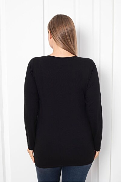 Trendbade Butik Γυναικεία Μαύρη Μπλούζα με σχισμή V λαιμόκοψη μεγάλου μεγέθους (ΛΕΠΤΗ).