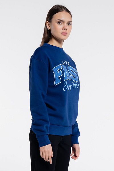 Friday Offset Φούτερ Fast Women's Navy Blue Crew Neck Extra Oversize - Ανυψωμένο 3 νήμα