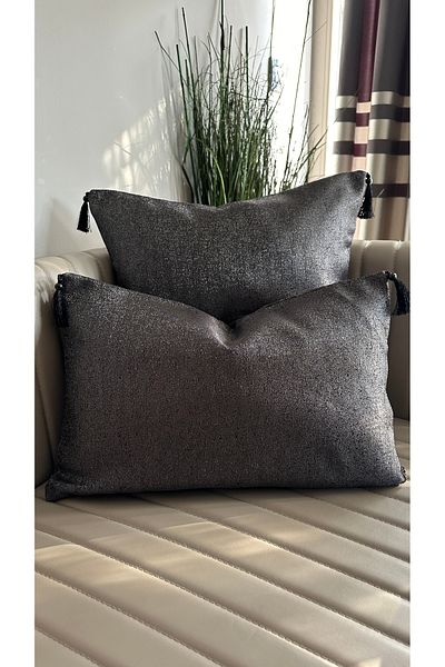 Decamor home Black Glitter Tasseled Throw Pillow Cover