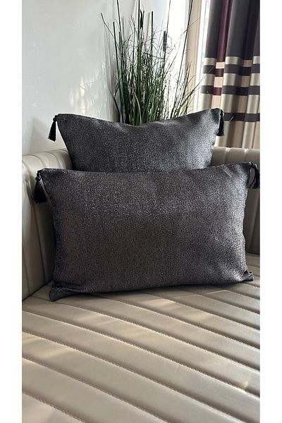 Decamor home Black Glitter Tasseled Throw Pillow Cover