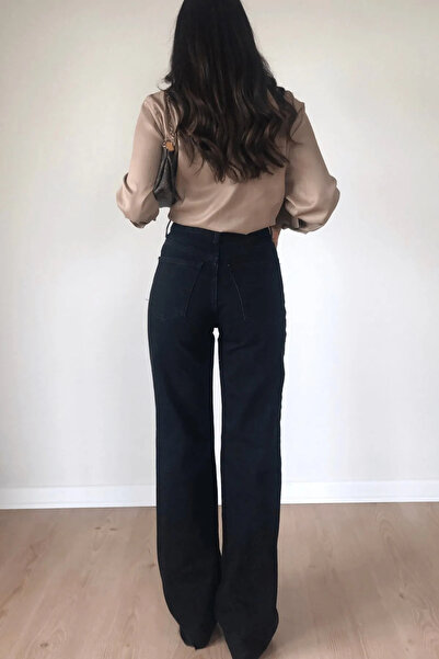 Livik Дамски широки дънки от ликра с висока талия Jadon