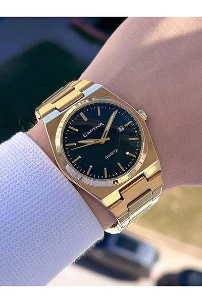 captiva Classic Sports Design with Steel Cord Calendar Men's Wrist Watch with Gift Box