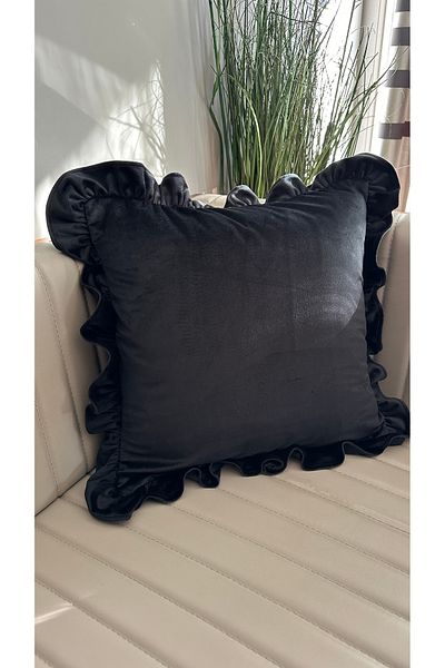 Decamor home Velvet Frilly Black Vintage Throw Pillow Cover