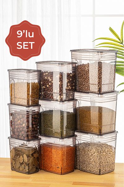 Vienev 9-Piece Strip Mega Size Food Storage Container 3x(5.5 3.5 2 Liters) Anthracite