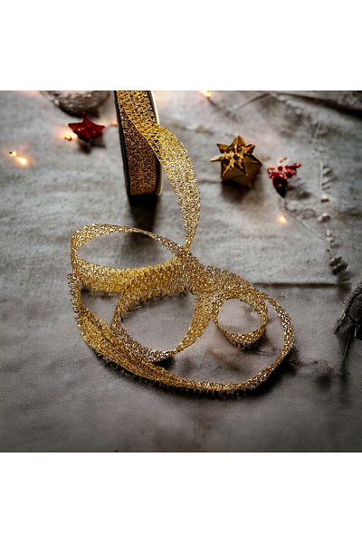 BukiroAtelier Packing Ribbon Gold Jute Mesh Mesh Ribbon Perforated Ribbon Gold Mesh Ribbon 3 Meters 2cm