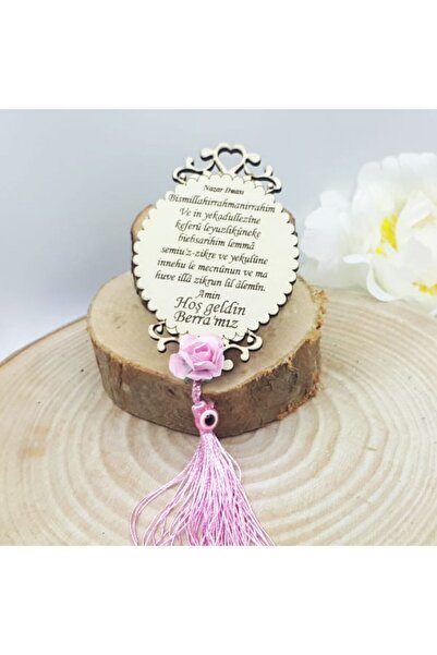 Hayaller Dükkanı 30 Adet Dualı Ahşap Magnet İsim Baskılı Bebek Şekeri-Pembe