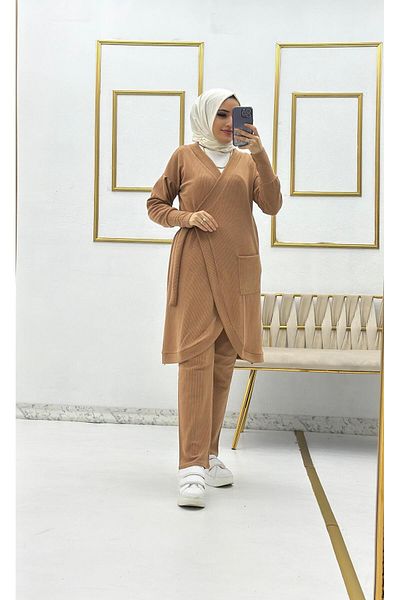 Moda Krash КОМПЛЕКТ ПЛЕТЕНА ЖИЛЕТКА ОТ 2 ЧАСТИ С ПЛИТ BÜRÜMCÜK