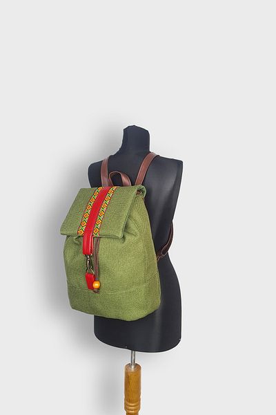 Ayşe Teyze'nin Çantaları Women's Green Linen Waterproof Backpack