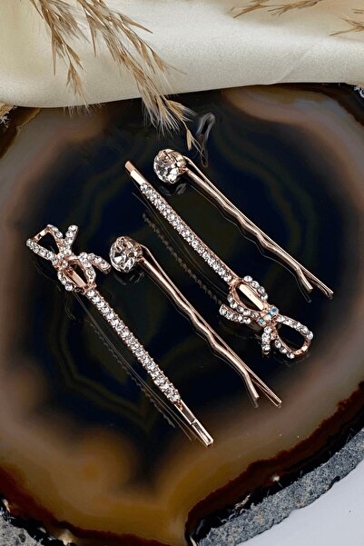 tokasepeticom Kurdele Detaylı Taşlı Tel Toka Seti Rose