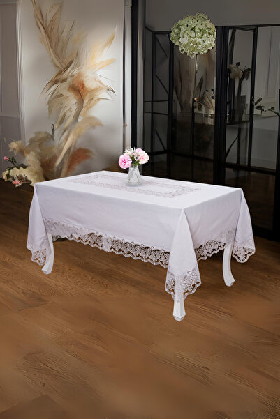 Finezza Față de masă din țesătură de in din dantelă de lux Beril, gri, 160x23...