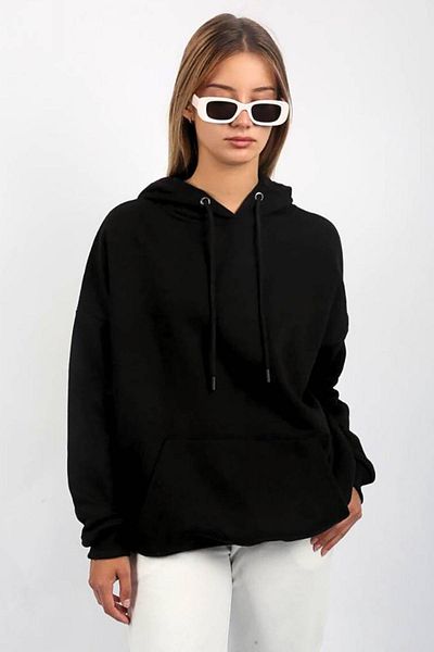 Seeh Hanorac negru oversize cu glugă SH114