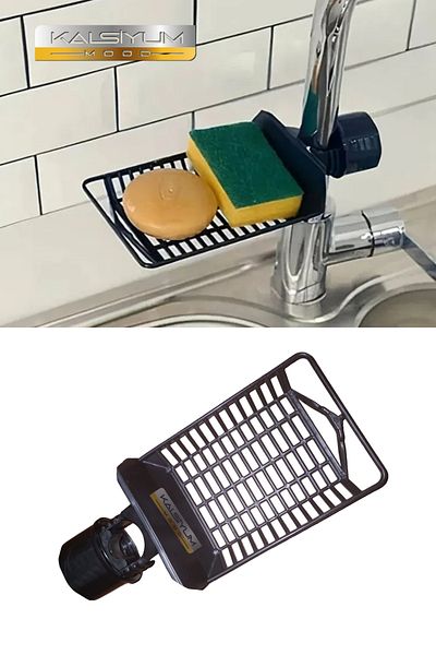 QNİAY Calcium Practical Faucet Side Sponge Holder Adjustable Sponge Hanger Sink Plastic Bathroom Kitchen Organizer