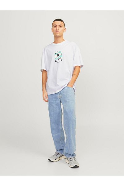 Jack & Jones Ανδρικό λευκό μπλουζάκι Jack Jones Jorblockpop Tee Ss Crew Neck Tg Ln 12254169 -01