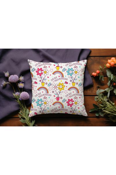 Karma Home Be My Valentine Flower and Rainbow Patterned Double Sided Digital Printed Throw Pillow Pillow Case