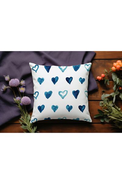 Karma Home Husă de pernă cu imprimare digitală cu model de inimă albastră personalizată de Ziua Îndrăgostiților