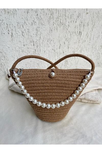 LEATHEROO Geantă de umăr de damă maro închis cu design perlat