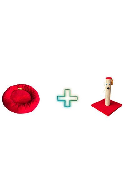 BRT Pet Red Set of 2 - Scratching Board and Fleece Bagel Cat Bed