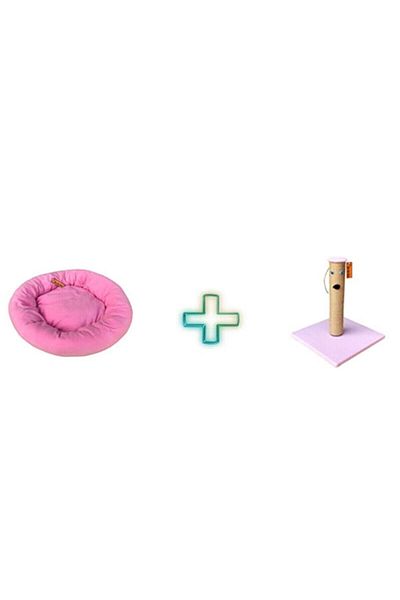 BRT Pet Pink Set of 2 - Scratching Board and Fleece Bagel Cat Bed