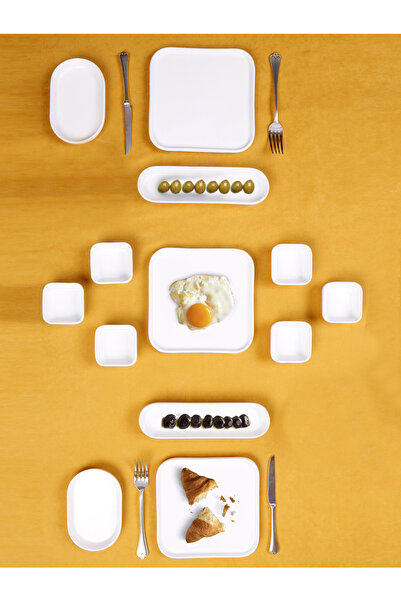 Evim Sepette 13 Parça Alfa Kare Kahvaltı Takımı & Yemek Tabağı & Pasta Seti
