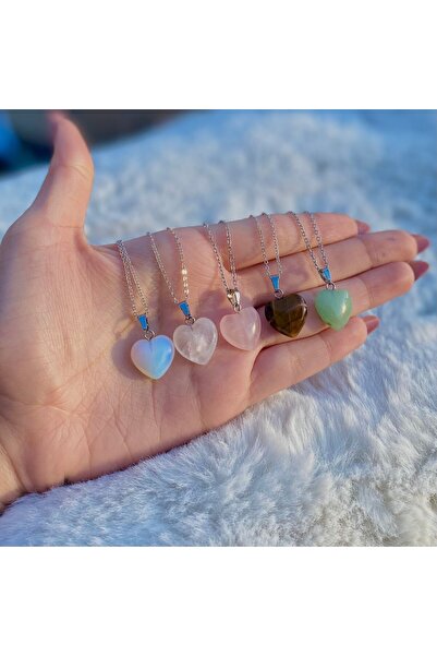 Elifsu Jewelry Küçük Kalp Kesim Doğal Taş Kolyeler /