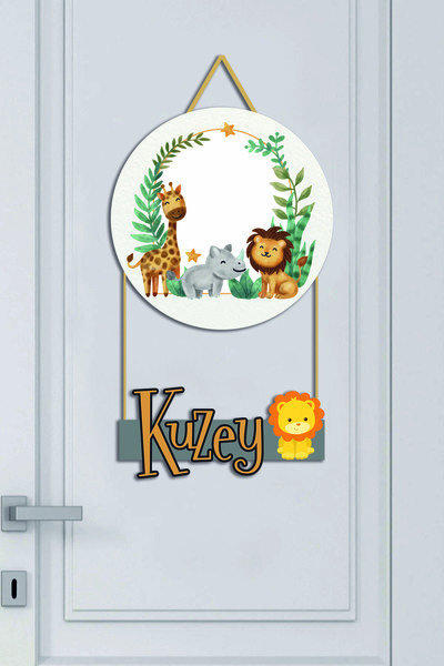 Kapbirhediye Bebek Odası Ahşap Kapı Süsü Hayvan Fiğürlü