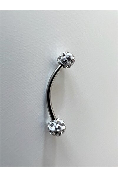 MAZEN 316l Paslanmaz Kararmaz Cerrahi Çelik Taşlı 10mm Kaş Piercing (GÜMÜŞ RENK)