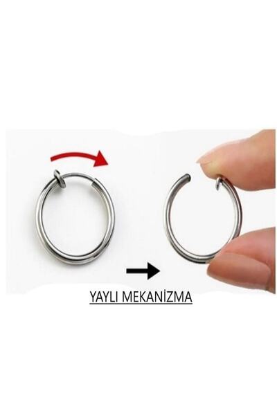 MAZEN 1 Adet Deliksiz Sıkıştırmalı Fake Yaylı Halka Küpe Kıkırdak Dudak Piercing Erkek Çelik Küpe