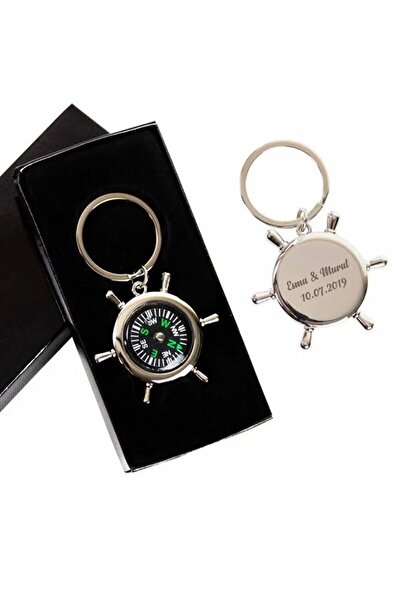 NRDLİFE Hediyelik Kişiye Özel Isim Baskılı Metal Pusula Anahtarlık Dümenli Ku...