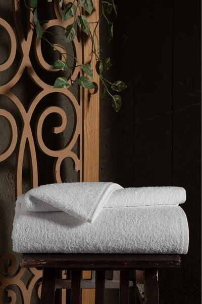 Mürdüm Home Απλή 1 τεμαχίου 70x140 εκ. Διπλή ραμμένη πετσέτα ξενοδοχείου Λευκή πετσέτα μπάνιου