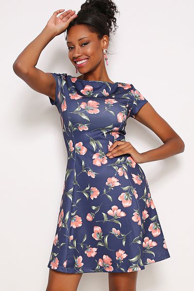 AVORWE Rochie mini cu mânecă scurtă cu imprimeu floral