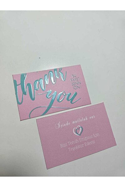 DESİGN YEŞİL-PEMBE THANK YOU KABARTMALI ÇİFT YÖN KART 50 ADET