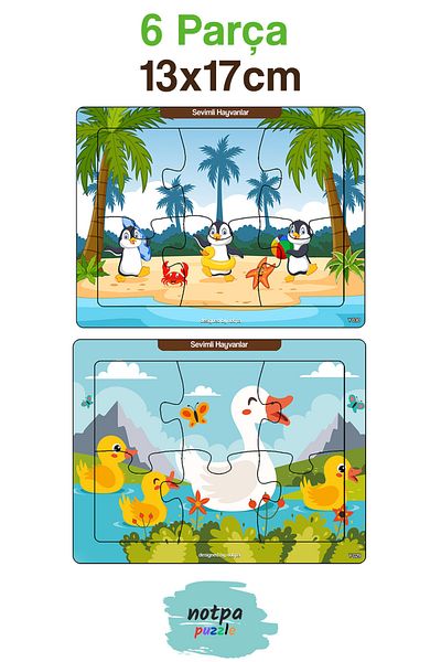 kutuTR 13X17 Colorful 6 Piece Wooden Kids Puzzle Set - Educational and Tutorial - 606