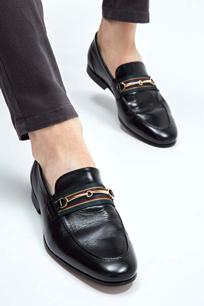 Tamer Tanca ROSSI Erkek Hakiki Deri Siyah Makosen Ayakkabı