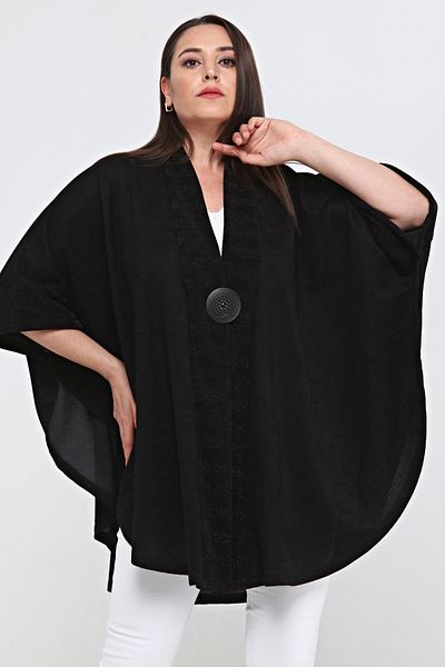 Laden Poncho cu mâneci de sezon de înaltă calitate pentru femei, supradimensionat, negru, cardigan largi