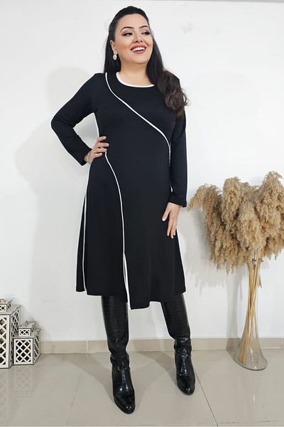 sinemisxxl llycra double string fabric black plus size dress