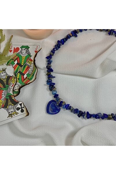 Elifsu Jewelry قلادة من حجر اللازورد المكسور على شكل قلب