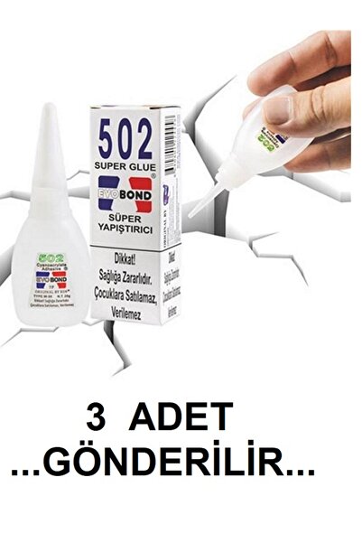Evo Evobond 502 Super Glue Süper Hızlı Güçlü Yapıştırıcı 20 gr. ( 3 ADET GÖND...