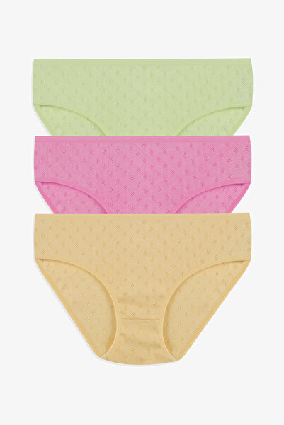 koza iç giyim Bato cu talie înaltă din bumbac jacquard, cu model, din 3 piese