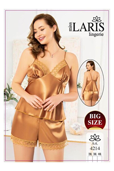 Miss Laris Lingerie BÜYÜK BEDEN DANTEL İŞLEMELİ SATEN ŞORT TAKIM 4214