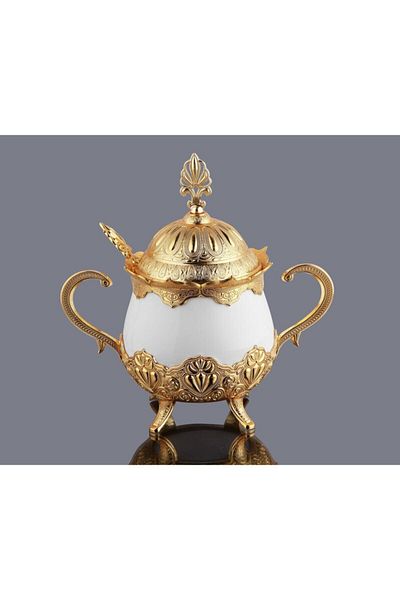 WuuQ Porcelain Sugar Bowl with Lid and Spoon, Spice Bowl - Gold