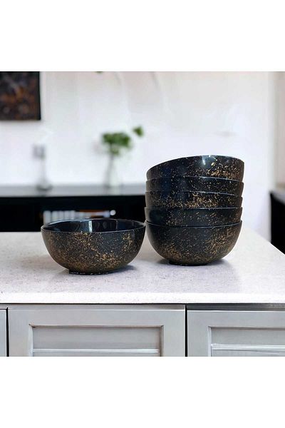Luminarc Special Production Gold Gilded Black Luminarc Diwali 12 cm 6 Pieces Bowl
