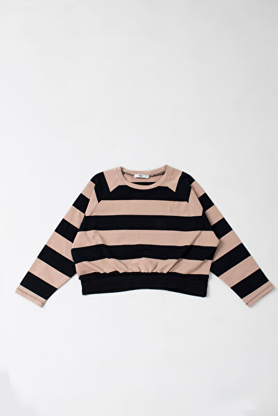 Tinymuyt Genç Kız Çizgili Uzun Kollu Bisiklet Yaka Sweatshirt