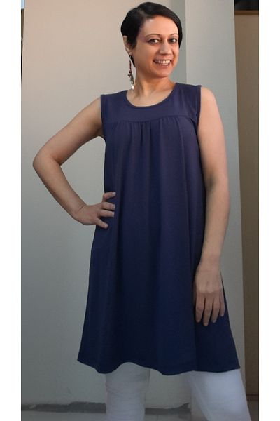 Mertcan Butik Navy blue front and back robadan cut-out drawstring thick strap combed cotton Viscose T-shirt