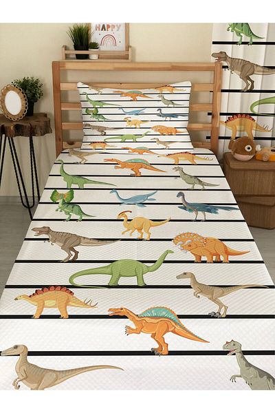 milroma Dinosaur Patterned Baby and Kids Printed Single Pique Set 160X220 White