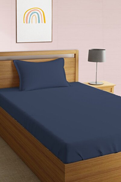 Evmila طقم ملاءة جاهزة مفردة باللون الأزرق الداكن - مطبوعة بشكل عادي