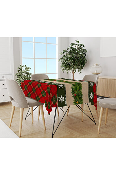 Evmila Yılbaşı Desenli Kadife Doku Masa Örtüsü