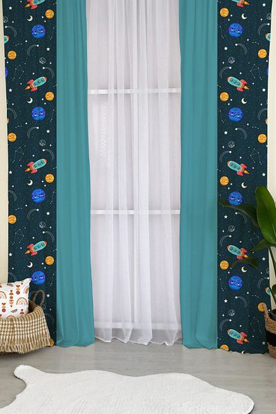 milroma Space Patterned Children's Room Background Curtain-turquoise