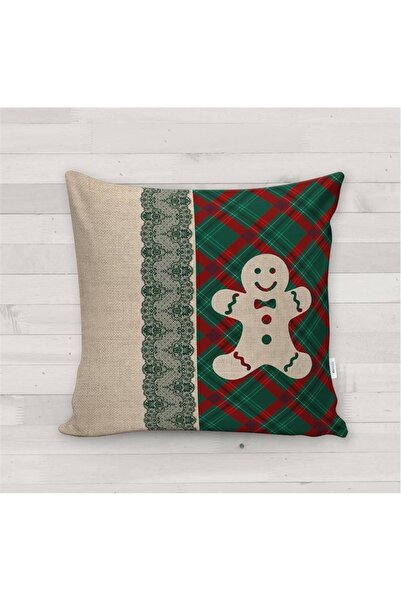 milroma Yılbaşı Temalı Kurabiye Adam Desenli Kırlent Kılıfı