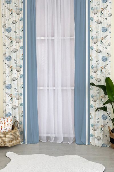 milroma Space Patterned Children's Room Background Curtain-blue