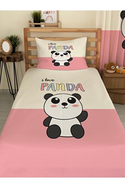 milroma طقم بيكيه مفرد مطبوع عليه باندا للأطفال والرضع مقاس 160 × 220 وردي